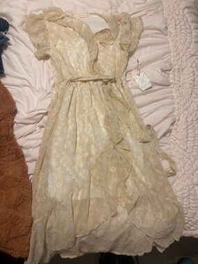 Light Cream Ruffle Wrap Mini Dress - Brand: